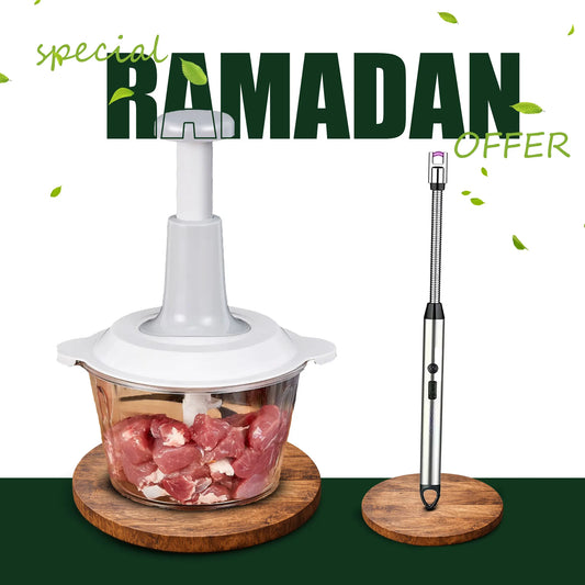 Smart Kitchen Essential Combo – Manual Push Chopper + USB Electric Arc Lighter