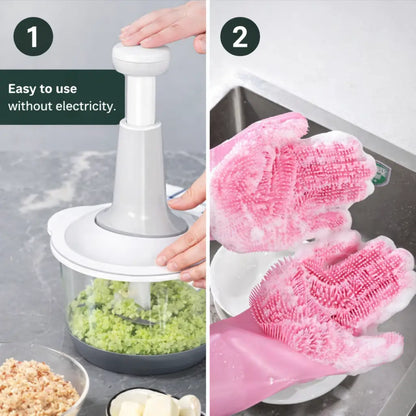2-in-1 Kitchen Combo – Manual Food Chopper & Silicone Cleaning Gloves