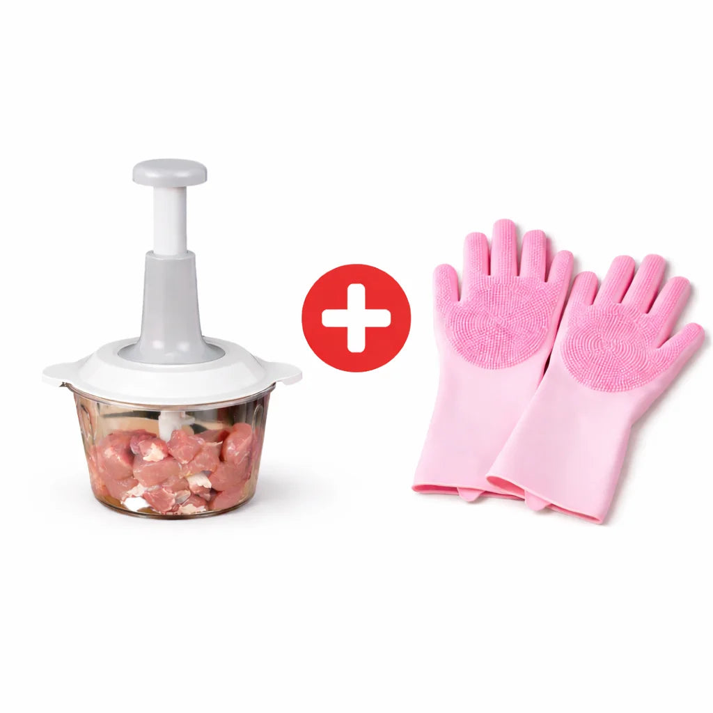 2-in-1 Kitchen Combo – Manual Food Chopper & Silicone Cleaning Gloves